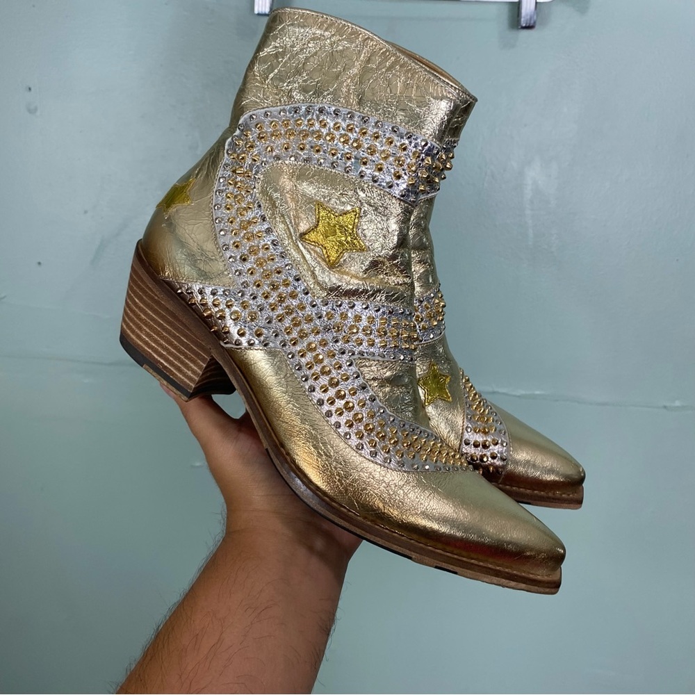 Free People JO GHOST Reputation Studded Boots Goldโ Silver Star Leather Size 8